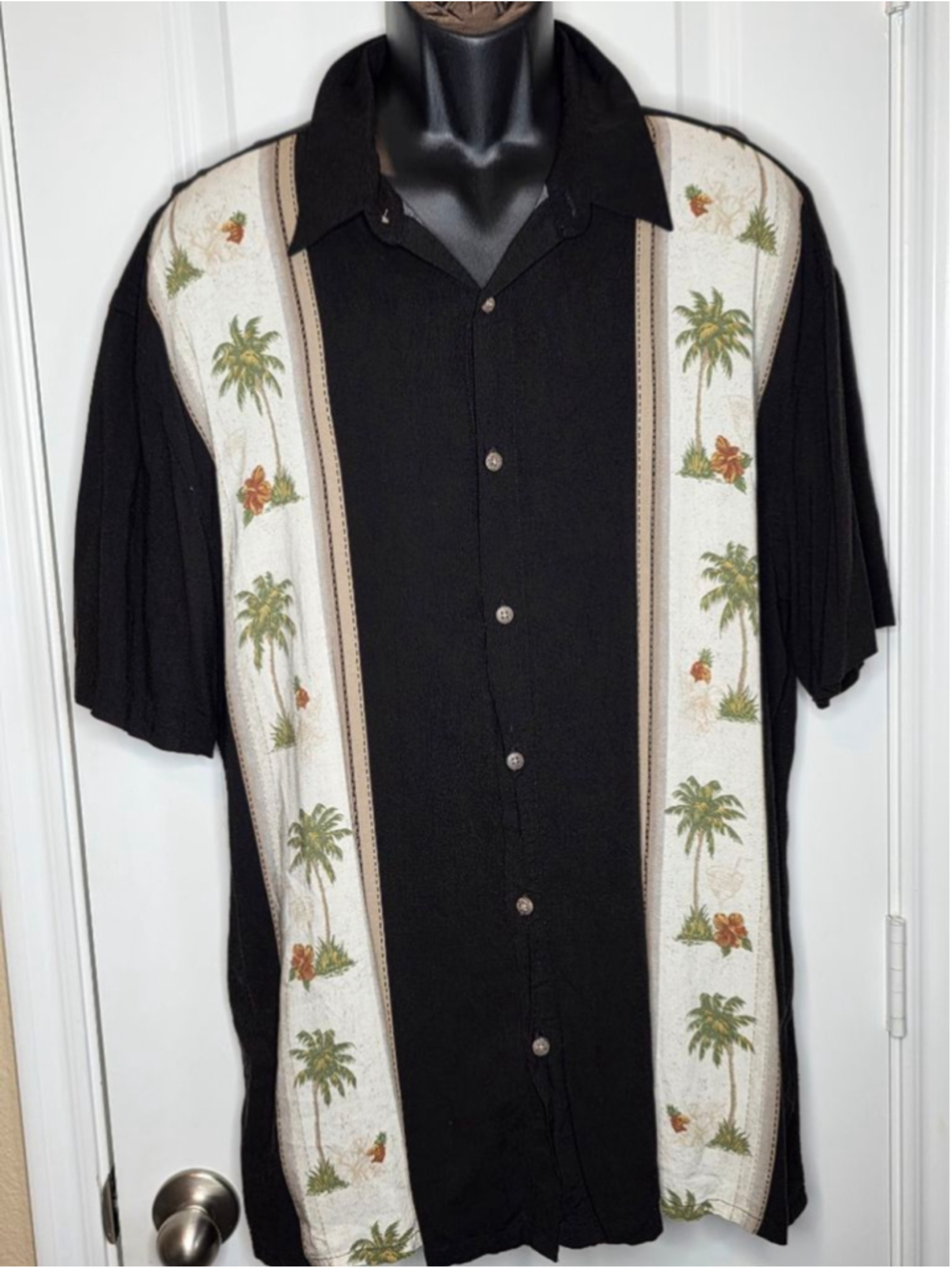 Island Shores Casual Button Down Black Beige Palm Tree XL Shirt Men’s Size - Picture 2 of 5
